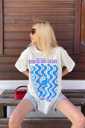 Women Printed White Over Fit T-Shirt MG1500