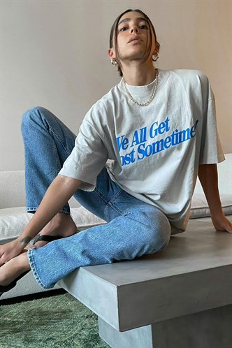 Women Printed Oversize White T-Shirt MG1532