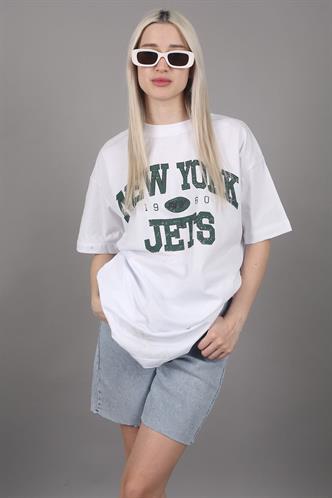 Women Printed Oversize White T-Shirt MG1226