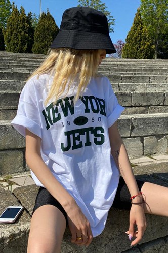 Women Printed Oversize White T-Shirt MG1226