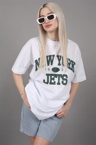 Women Printed Oversize White T-Shirt MG1226