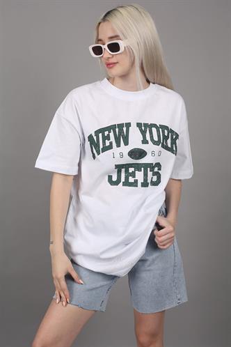 Women Printed Oversize White T-Shirt MG1226