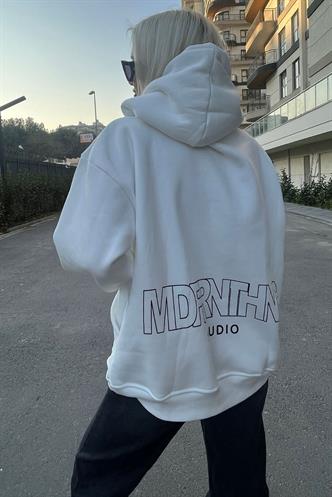 Beyaz Baskılı Oversize Sweatshirt MG1287