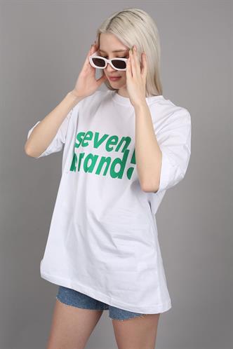 Women Printed Oversize White T-Shirt MG1489