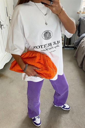 Beyaz Baskılı Oversize Tişört MG1512