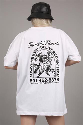 Beyaz Baskılı Oversize Tişört MG1513