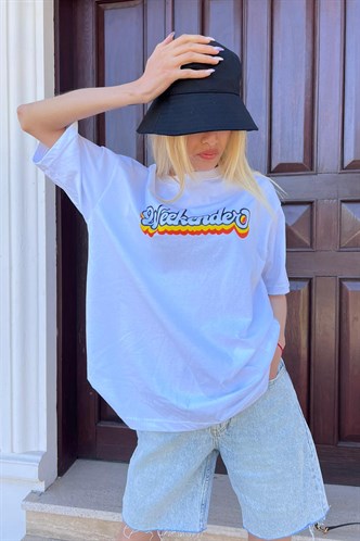 Women Printed Oversize White T-Shirt