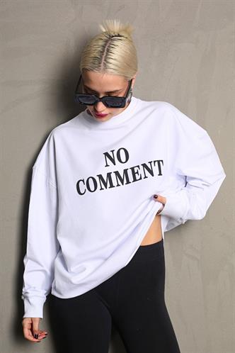 Beyaz Bisiklet Yaka Baskılı Oversize Kadın Sweatshirt MG1902