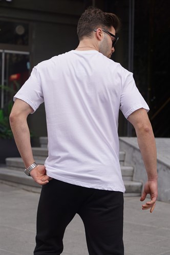 Beyaz Bisiklet Yaka Cep Detaylı Tişört 6091
