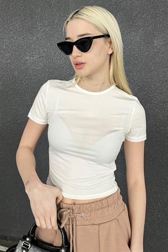 Beyaz Bisiklet Yaka Kısa Kollu Basic Tişört MG1825