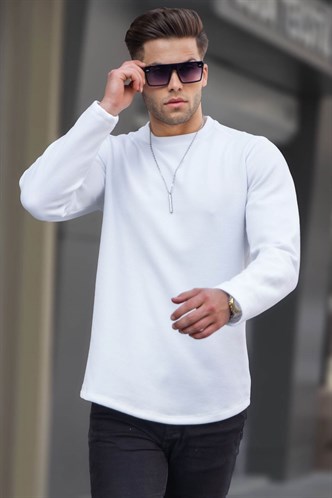 Beyaz Bisiklet Yaka Regular Fit Basic Sweatshirt 6023