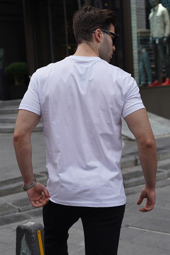 Beyaz Cepli Baskılı Erkek Tişört 5861