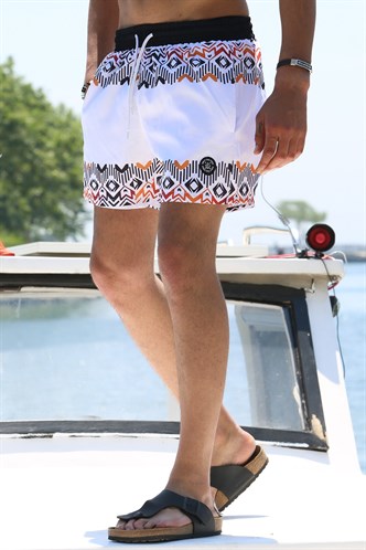 White Designed Swim Shorts 5788