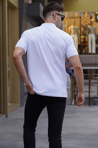 Beyaz Desenli Erkek Polo Yaka Tişört 5871