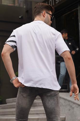 Beyaz Desenli Over Fit Erkek Tişört 6116