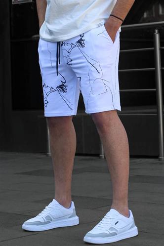 Beyaz Desenli Rahat Kalıp Erkek Şort 5499