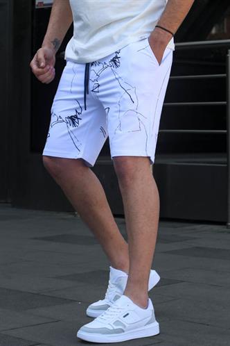 Beyaz Desenli Rahat Kalıp Erkek Şort 5499