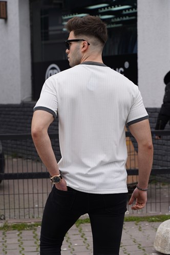 Men White Zip Neck T-Shirt