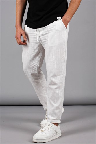 Beyaz Müslin Kumaş Erkek Basic Pantolon 5491