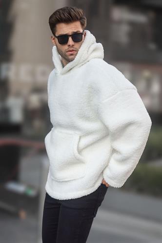 Beyaz Oversize Peluş Erkek Sweatshirt 6160