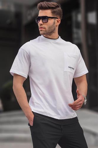 Beyaz Parçalı Basic Erkek Tişört 6090