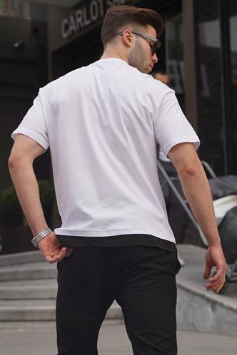 Beyaz Parçalı Basic Erkek Tişört 6090