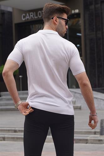 Beyaz Polo Yaka Triko Erkek Tişört 6353