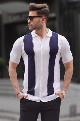 Beyaz Polo Yaka Triko Erkek Tişört 6353