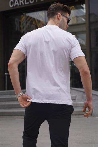 Beyaz Regular Fit Yama Cepli Erkek Tişört 6102
