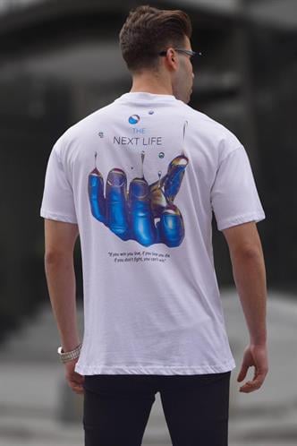 Beyaz Sırt Baskılı Regular fit Erkek Tişört 6121