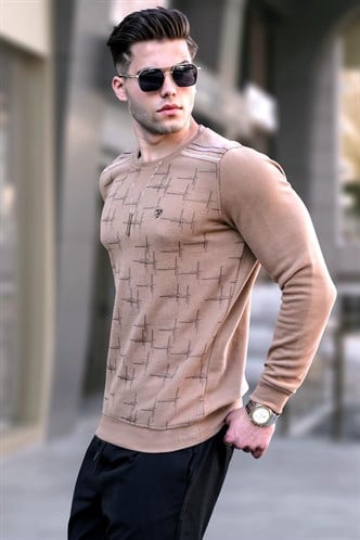 Light Brown Designed Knitwear Sweater 5968