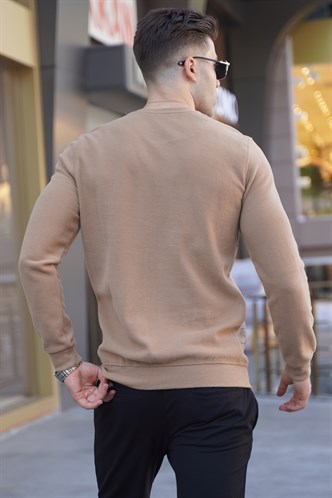 Light Brown Designed Knitwear Sweater 5968