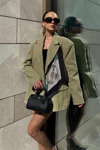 Yeşil Keten Blazer Kadın Ceket Mg2443