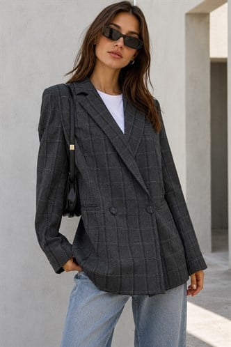 Füme Çizgili Kadın Blazer Ceket MG2624