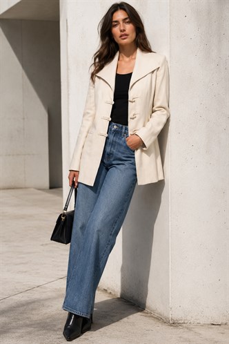 Natural Bağlama Detaylı Blazer Kadın Ceket Mg2482