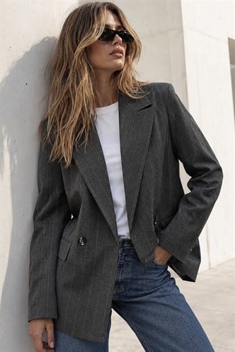 Antrasit Kareli Kadın Blazer Ceket MG2624