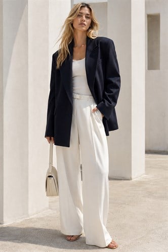 Lacivert Keten Blazer Kadın Ceket Mg2443