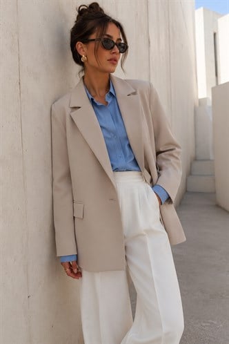 Taş Rengi Astarlı Kadın Blazer Ceket Mg2508