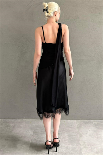 Siyah Degaje Yaka Atkılı Şık Kadın Bluz MG2650