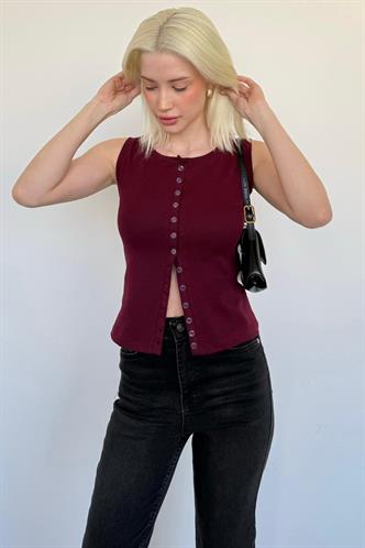 Bordo Bisiklet Yaka Düğmeli Kadın Bluz MG2638