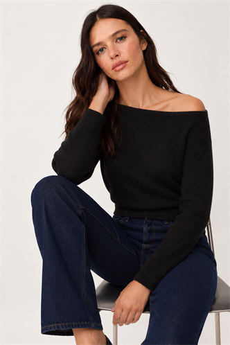 Siyah Modern Kayık Yaka Triko Bluz MG2804