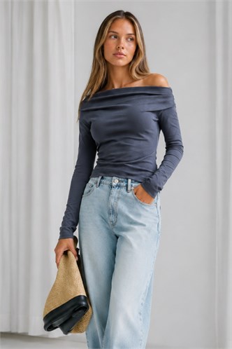 Füme Kadın Off Shoulder Uzun Kollu Bluz MG2567