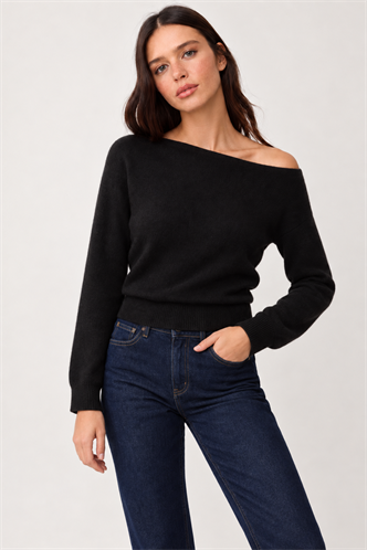 Siyah Modern Kayık Yaka Triko Bluz MG2804