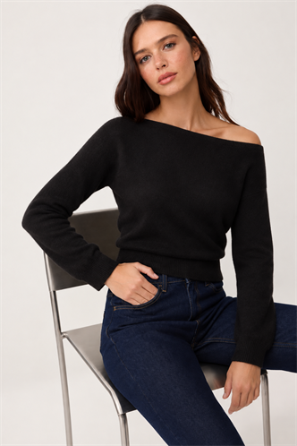 Siyah Modern Kayık Yaka Triko Bluz MG2804