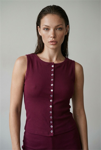 Bordo Bisiklet Yaka Düğmeli Kadın Bluz MG2638