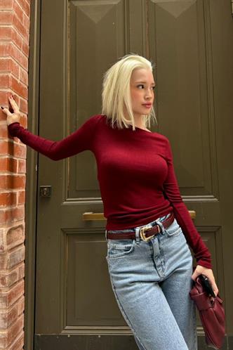 Bordo  Kayık Yaka Modal Kaşmir Ultra Hafif Body MG2627