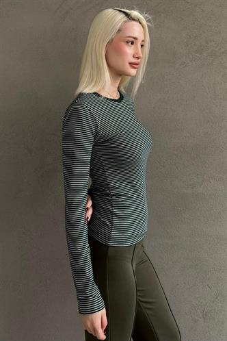 Yeşil Çizgili Uzun Kollu Kadın Body MG2657
