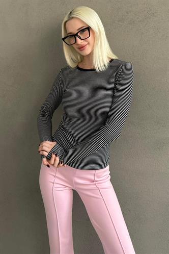 Siyah Çizgili Uzun Kollu Kadın Body MG2657