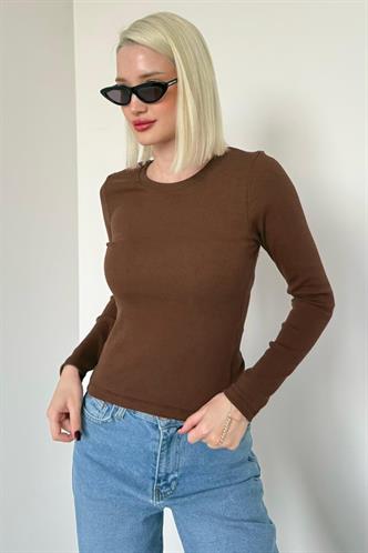 Kahverengi Bisiklet Yaka Slim Fit Kadın Body MG2564