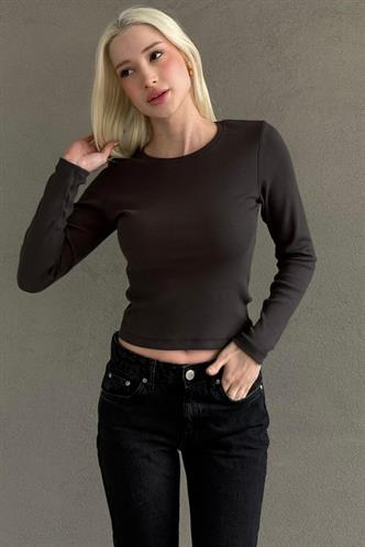 Füme Bisiklet Yaka Slim Fit Kadın Body MG2564